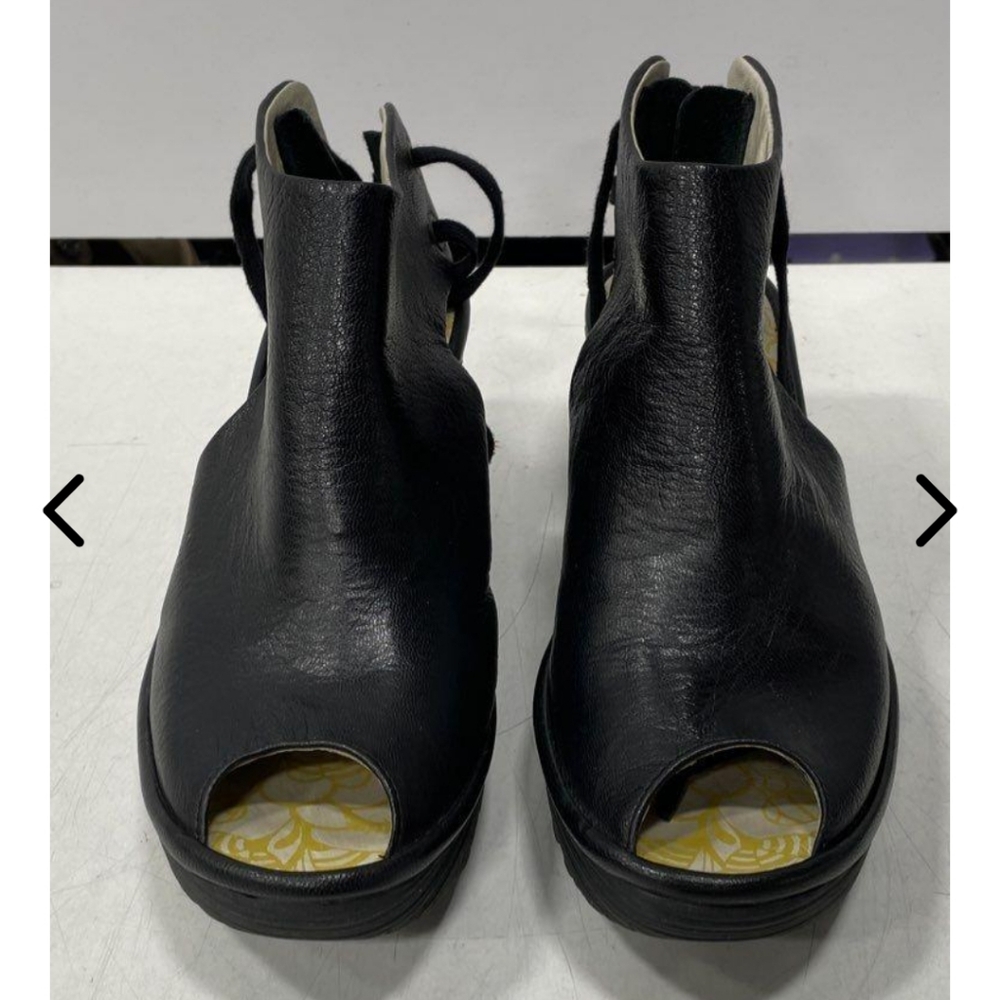 Fly London Black Leather Lace Up Booties